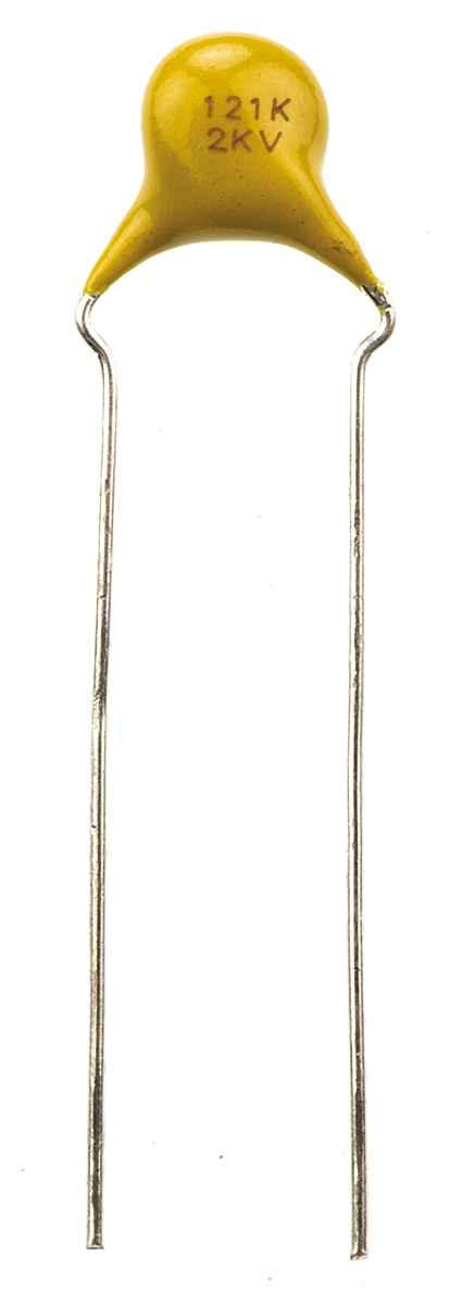 Vishay Single Layer Ceramic Capacitor 120 pF 2kV dc ±10 % S3N Dielectric, F, Through Hole 125 °C Max Op. Temp.