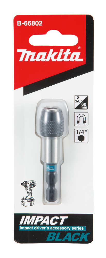 b-66802 Makita Bit Holder, 1/4 in Tip, Hexagon Drive, 60 mm Overall