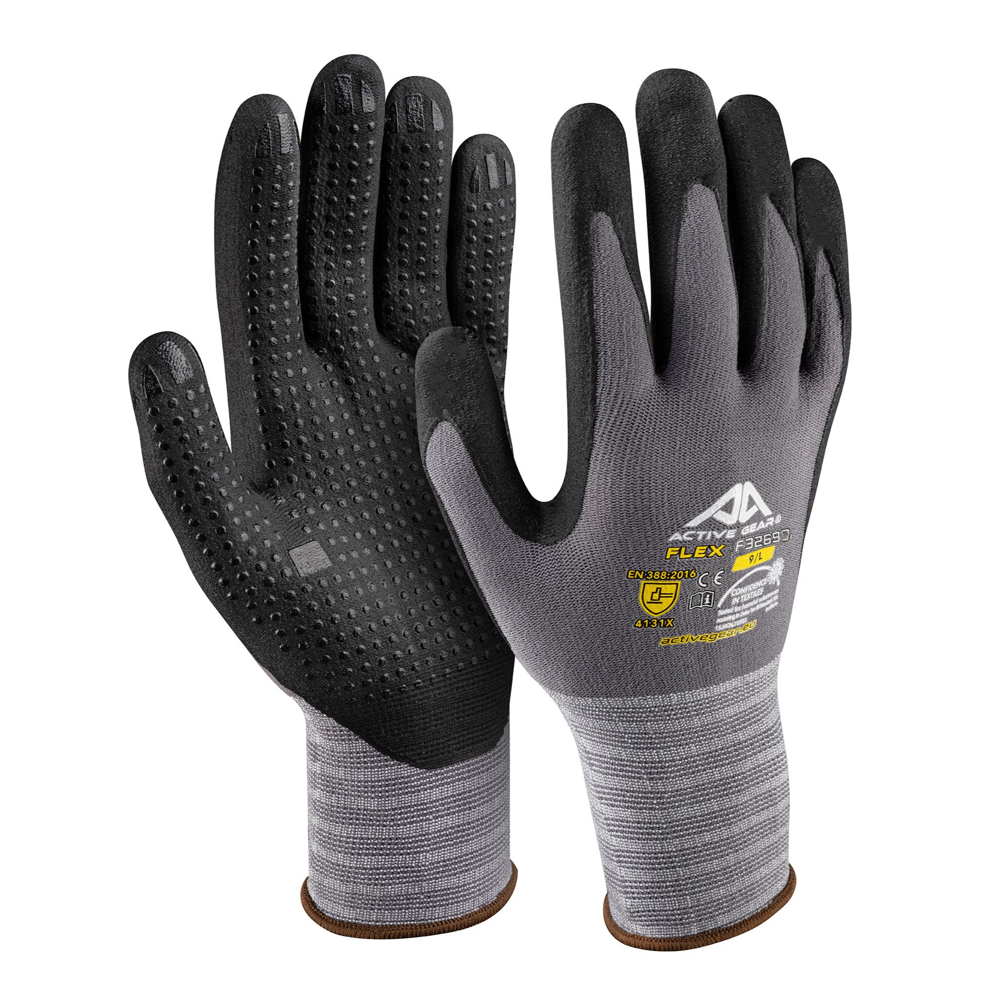 Active Gear F3270D Black, Grey Nylon Work Gloves, Nitrile Micro-Foam Coating