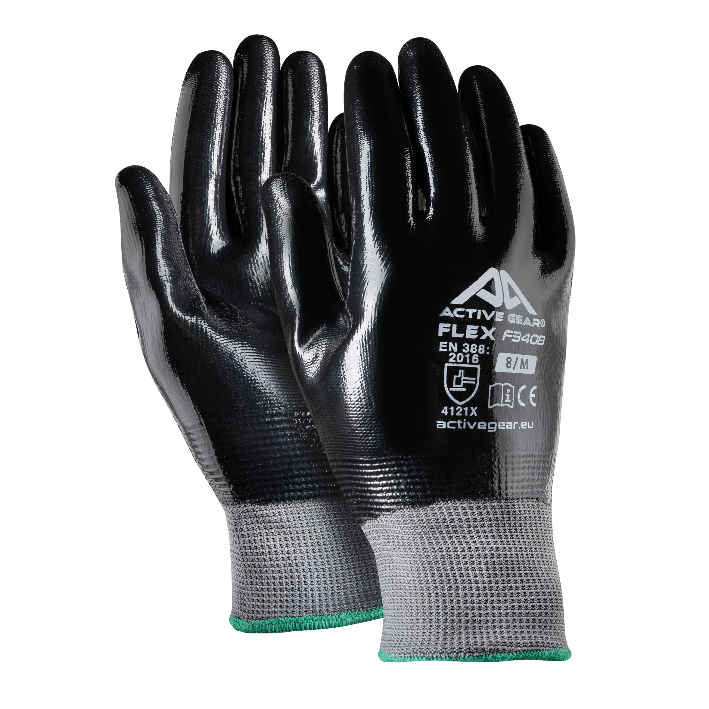 Active Gear F3410NP Black, Grey Polyester Work Gloves, Size 10/XL, Nitrile Coating