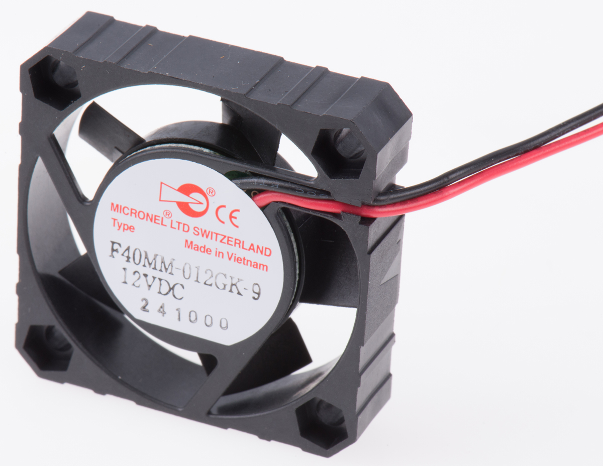 Micronel F40 Series Axial Fan, 12V dc, 9.25 m³/h, 600 mW, 80 mA Max 40 mm 40mm 10 mm