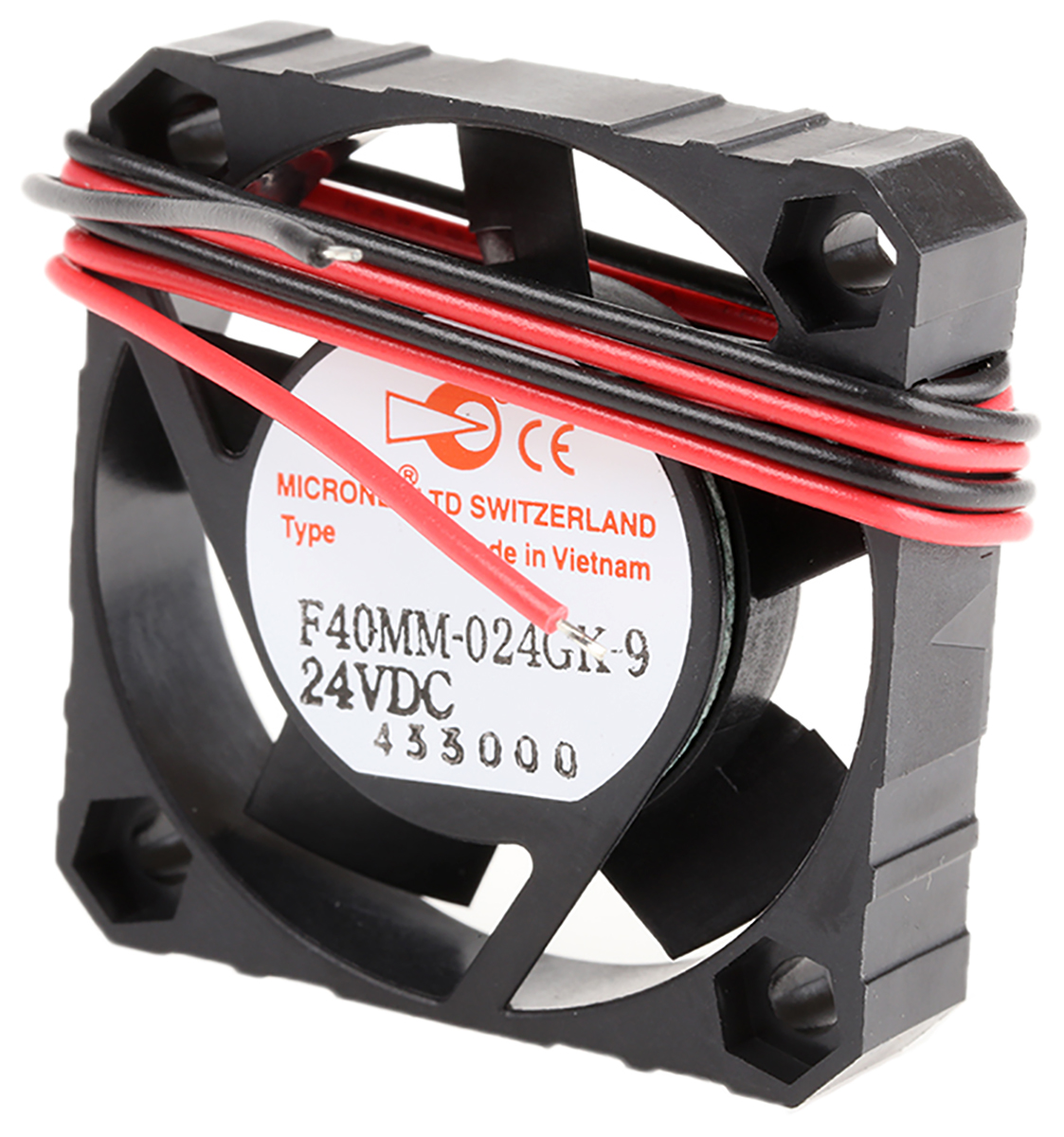 Micronel F40 Series Axial Fan, 24V dc, 9.18 m³/h, 900 mW, 54 mA Max 40 mm 40mm 10 mm