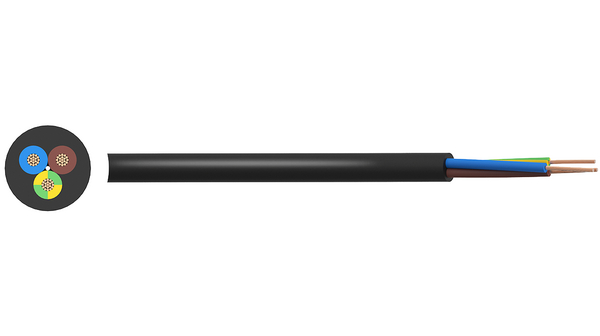Mains Cable PVC 3x0.75mm² 500V BLK 50M