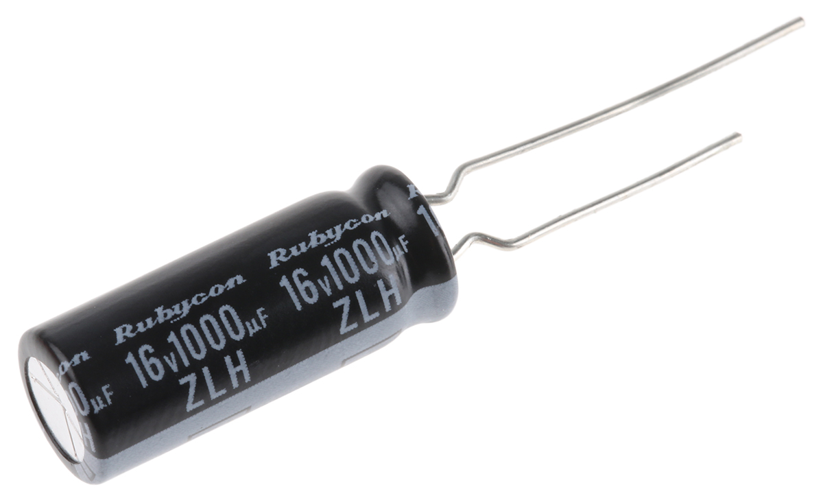 Rubycon 1000μF Aluminium Electrolytic Capacitor 16V dc, Radial, Through Hole - 16ZLH1000MEFCTA8X20