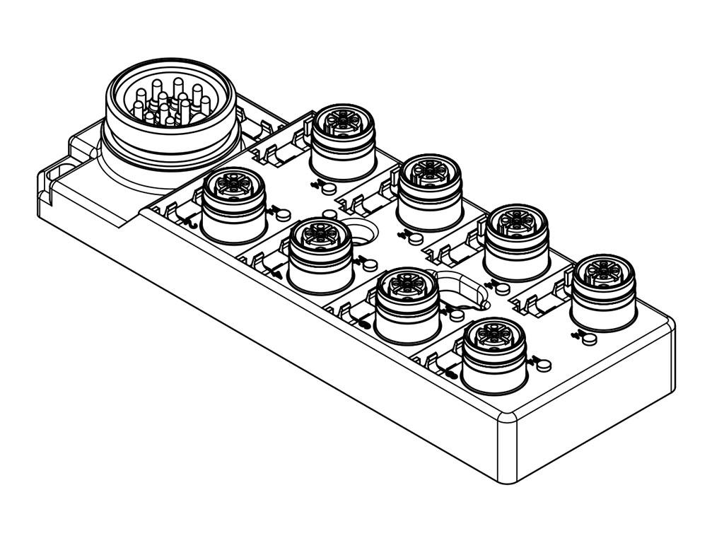 Brad from Molex 120119 Series Sensor Box, M12, 4 way, 8 port