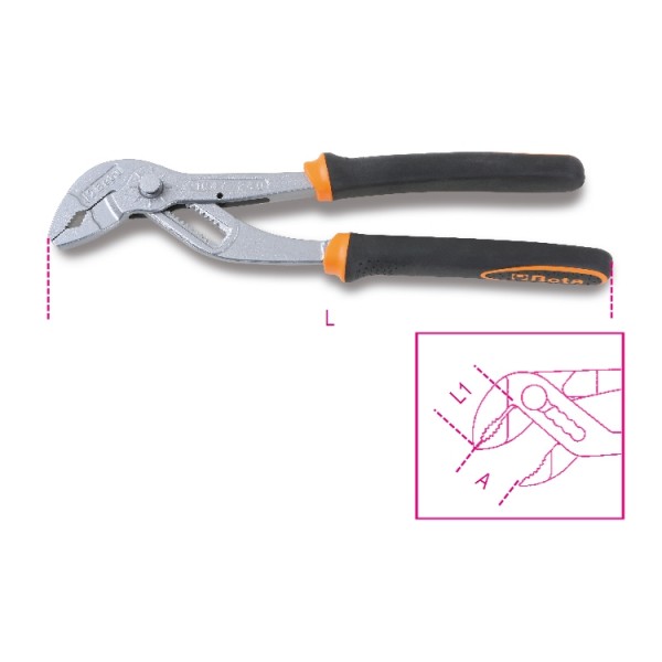 BETA Water Pump Pliers, 240 mm Overall, Straight Tip, 48mm Jaw