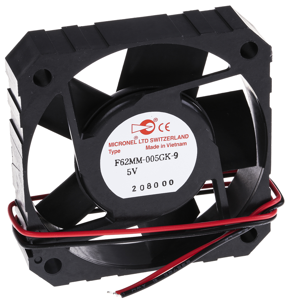 Micronel F62MM-9 Series Axial Fan, 5V dc, 22 m³/h, 1.9 W, 200 mA Max 62 mm 62mm 62 mm