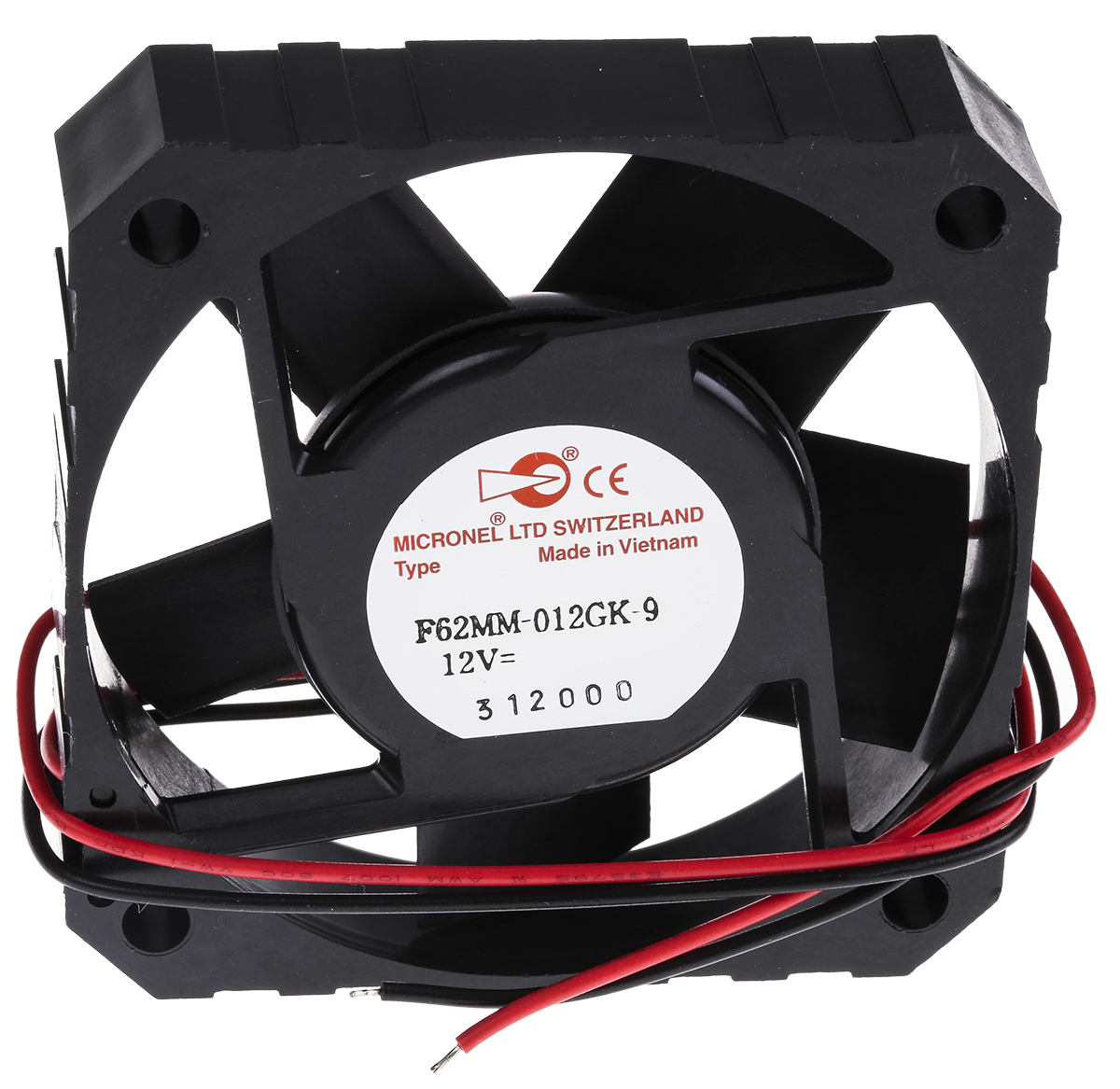 Micronel F62MM-9 Series Axial Fan, 12V dc, 22 m³/h, 1.08 W, 90 mA Max 62 mm 62mm 62 mm