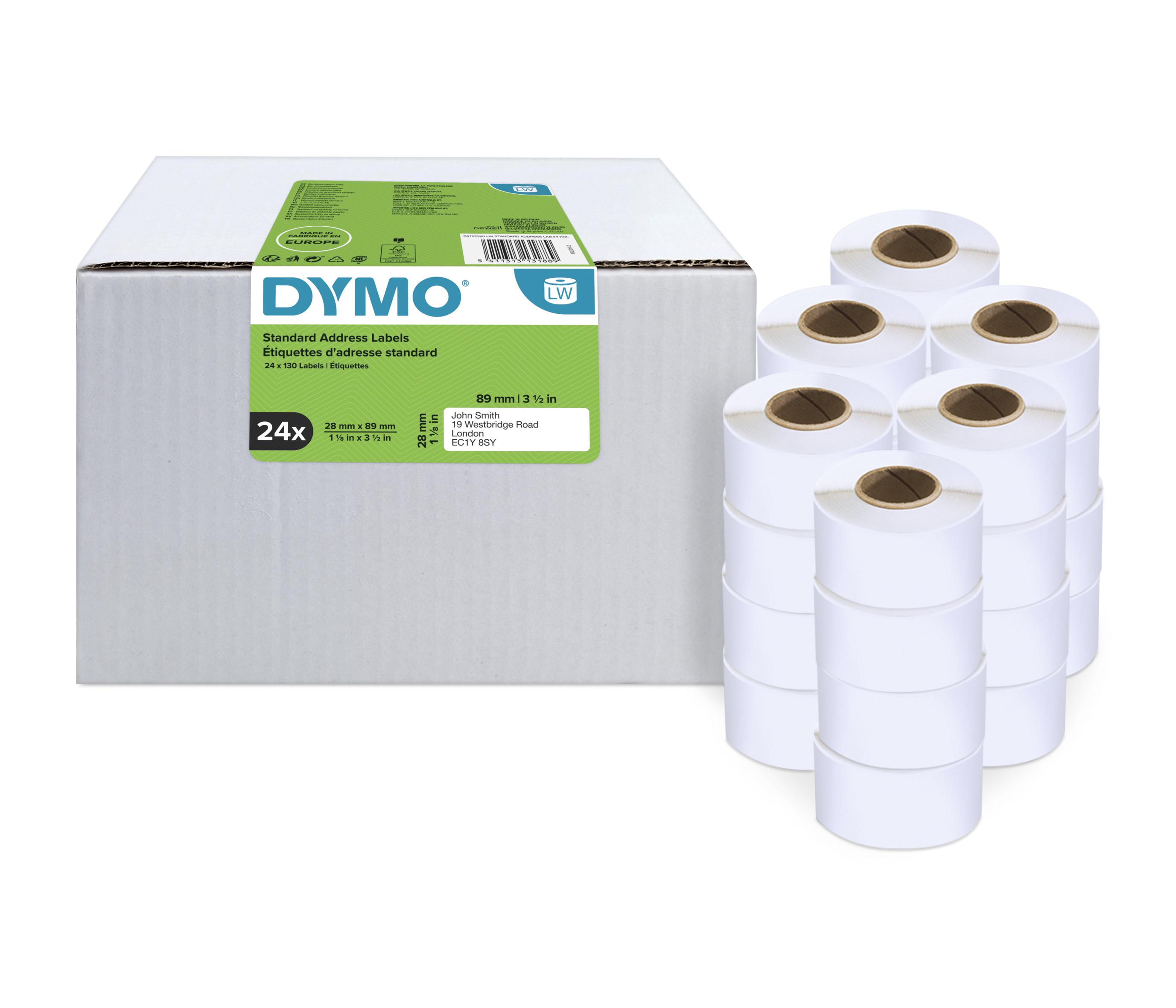 Dymo White Black Print Label, 28mm Width, 89mm Height, 130Per Roll Qty