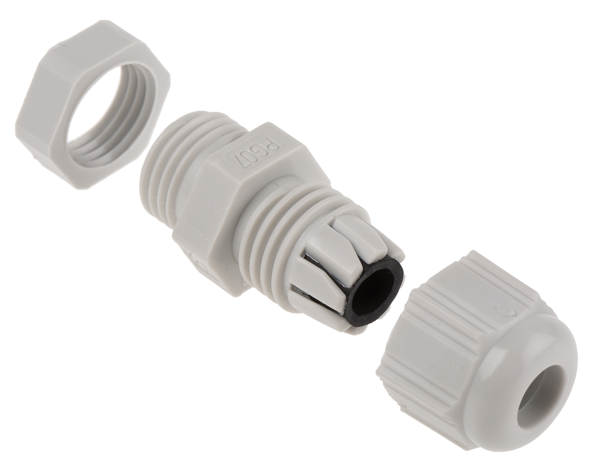 f7000700r SIB SIB-TEC Series Grey Polyamide 6 Cable Gland, PG7 Thread, 2.5 mm min., 6.5 mm max., IP68