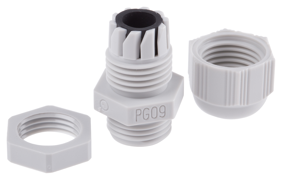 f7000900r SIB SIB-TEC Series Grey Polyamide 6 Cable Gland, PG9 Thread, 2.5 mm min., 8 mm max., IP68
