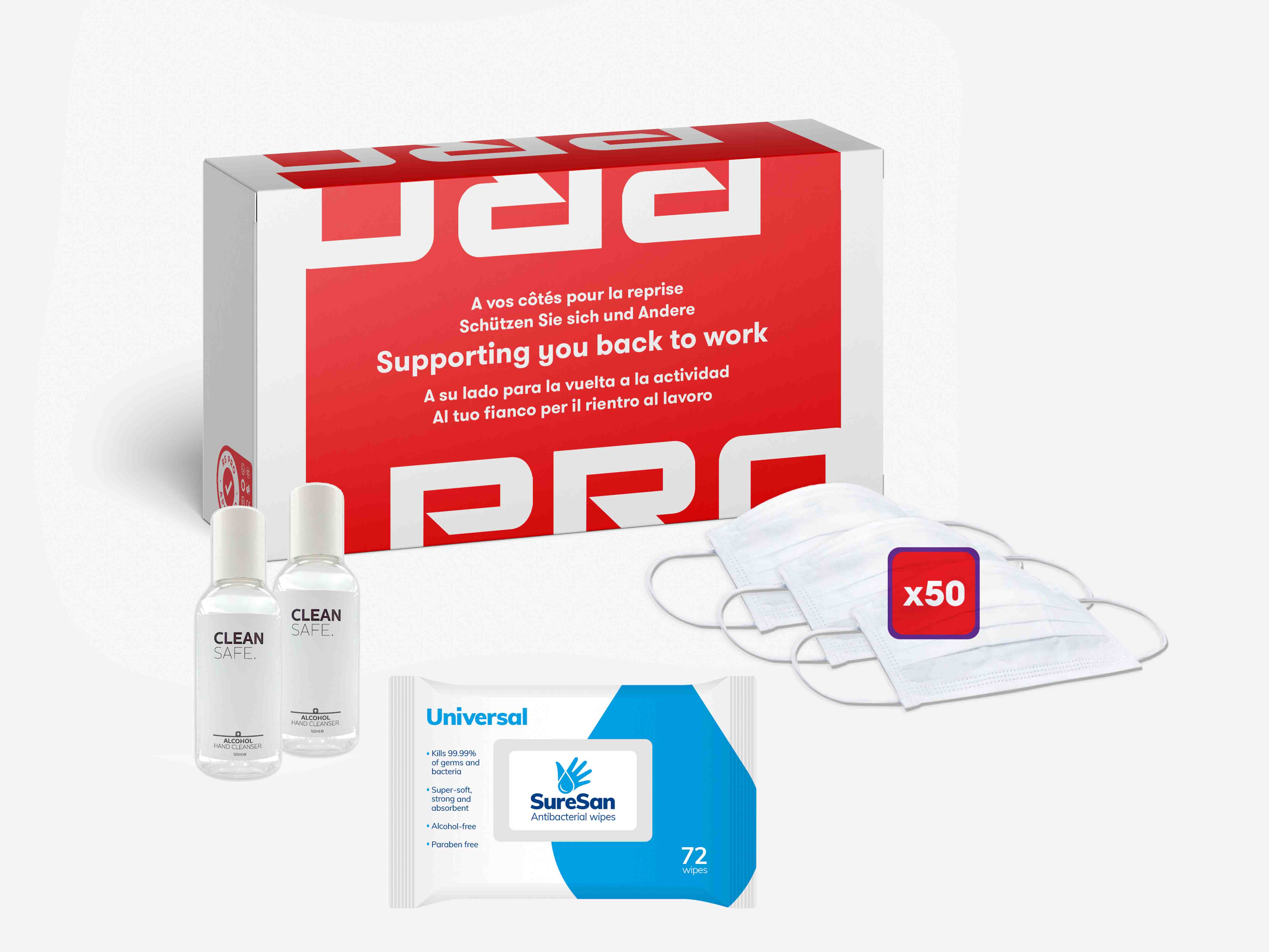 RS PRO White Polyethylene Back to Work Hygiene Kit 3 Ply, for General Purpose, One Size