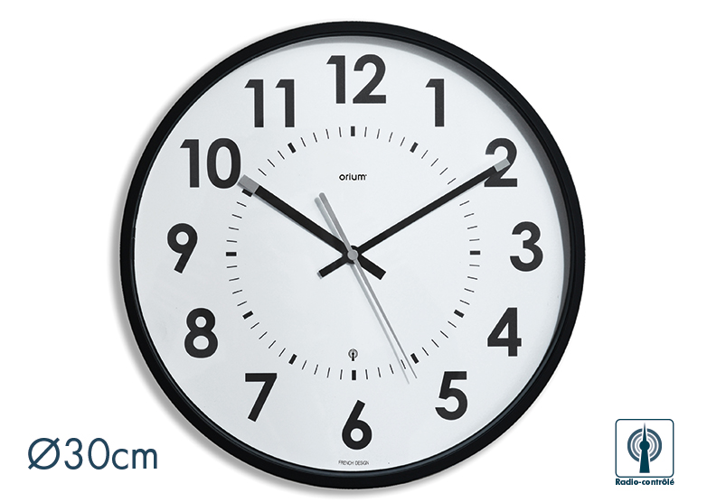 11525 Orium Black Radio Controlled Analog Wall Clock, 30cm Diameter