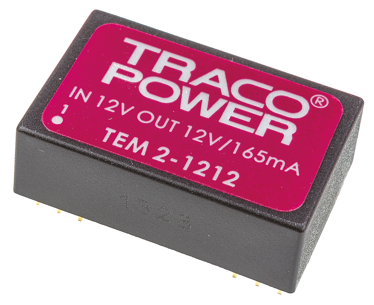 TRACOPOWER TEM 2 DC-DC Converter, 12V dc/ 165mA Output, 10.8 → 13.2 V dc Input, 2W, Through Hole, +70°C Max Temp