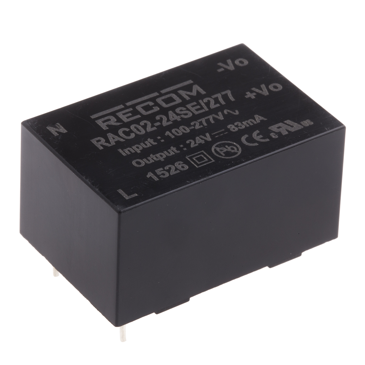 Recom Switching Power Supply, RAC02-24SE/277, 24V dc, 83mA, 2W, 1 Output, 120 → 430 V dc, 85 → 305 V ac