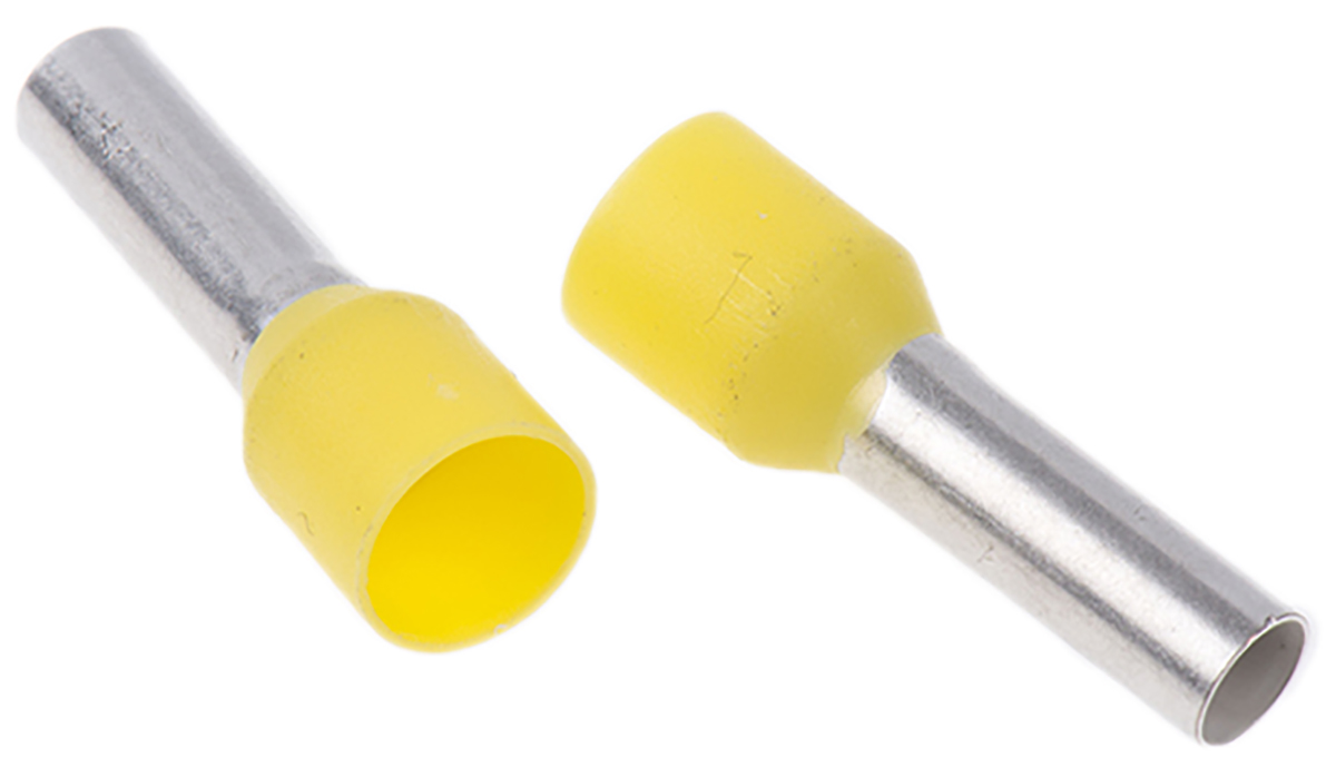 9019220000 Weidmüller Insulated Crimp Bootlace Ferrule, 12 mm Pin Length, 3.5 mm Pin Diameter, Yellow to 10 AWG Wire Size