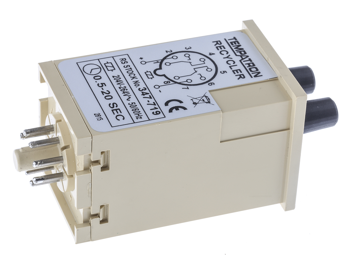 fbdc20slp20slp230vac Tempatron FBD Series DIN Rail Timer Relay, 2-Contact 230V ac, 0.5 to 20 s, 1-Function, DPDT Switch Configuration