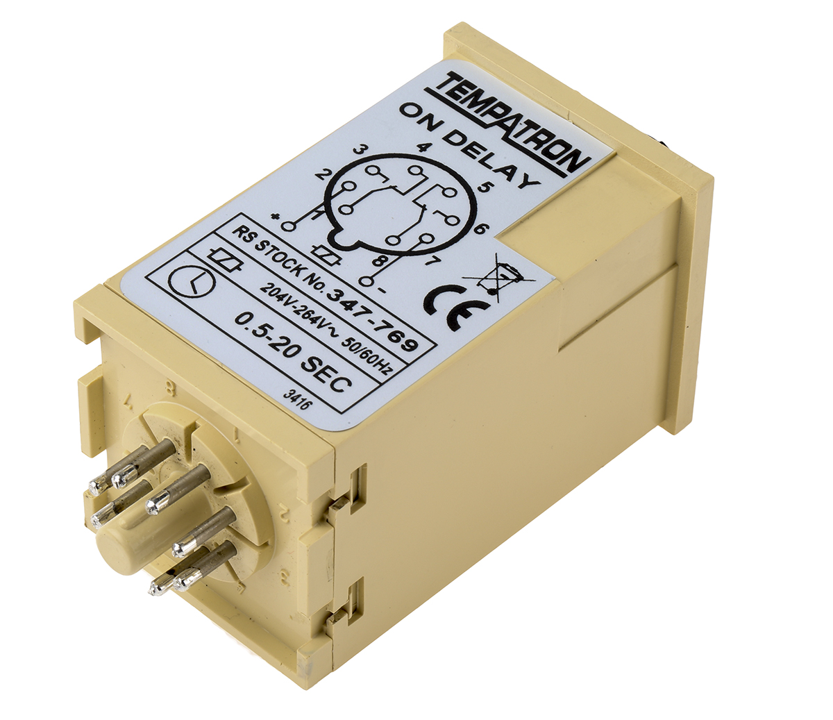 fbde20slp230vac Tempatron FBD Series DIN Rail Timer Relay, 2-Contact 230V ac, 0.5 to 20 s, 1-Function, DPDT Switch Configuration