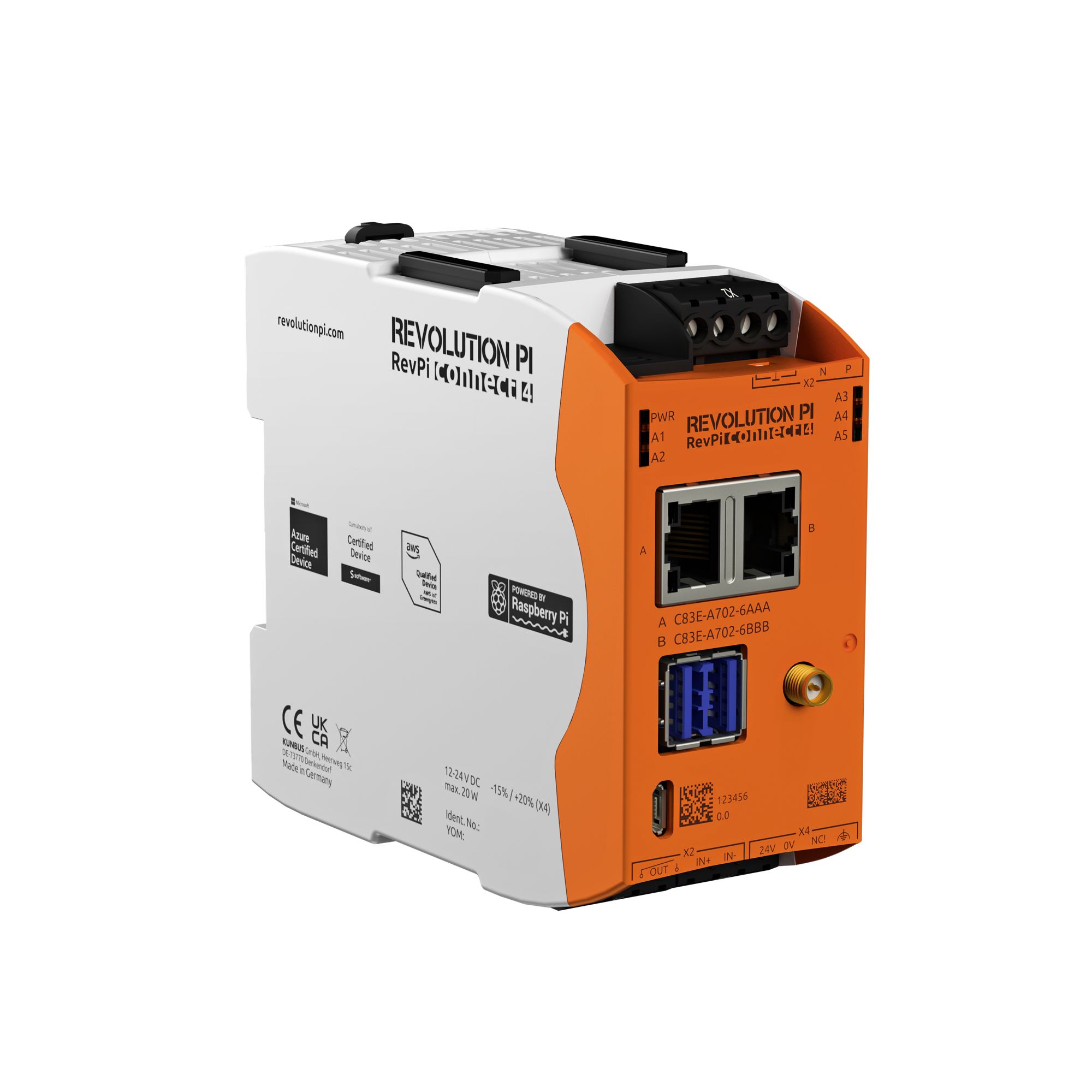 pr100380 Revolution PI RevPi Connect 4, Industrial Computer, 20W, ARM Cortex 1.5 GHz, 32 GB, 4