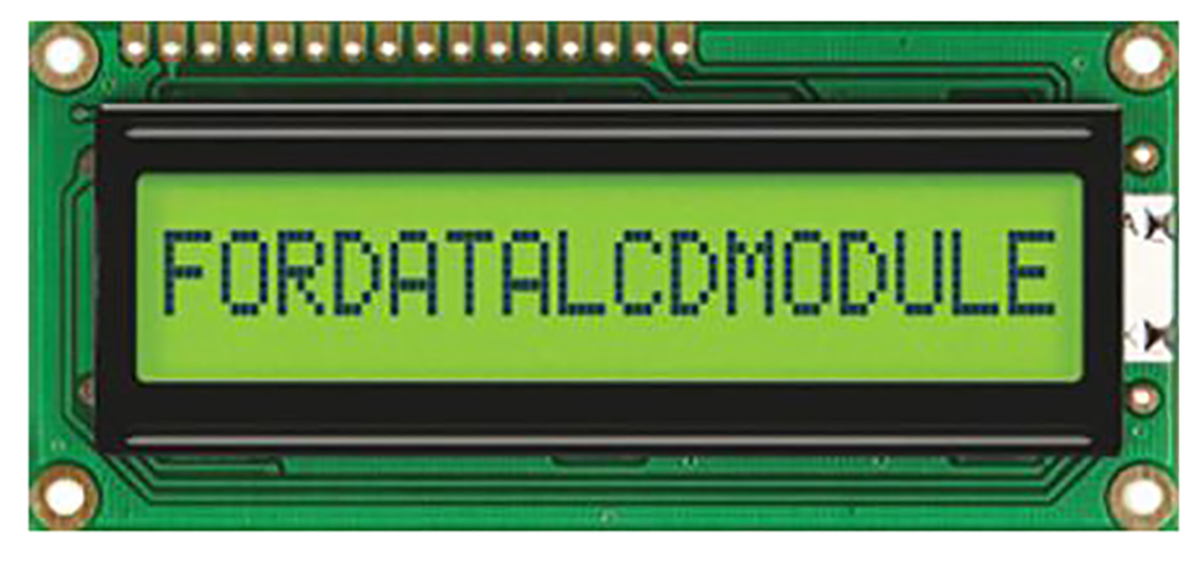 Fordata FC1601E01-FHYYBW-51SE FC Alphanumeric LED LCD Alphanumeric Display, Yellow, Green on Yellow, Green, 1 Row By 16