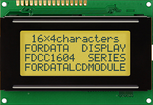Fordata FC LCD LED LCD Graphic Display, Yellow, Green on Green, Yellow, 4 x 16