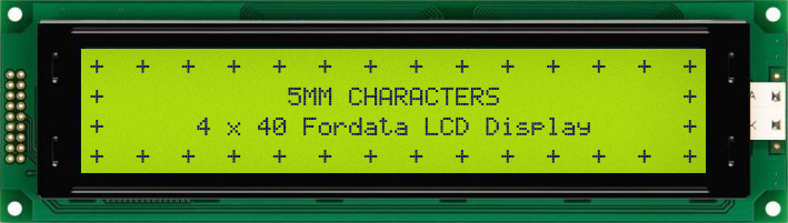 Fordata FC4004A00-FHYYBW-51SE FC Alphanumeric LED LCD Alphanumeric Display, Green, Yellow on Green, Yellow, 4 x 40