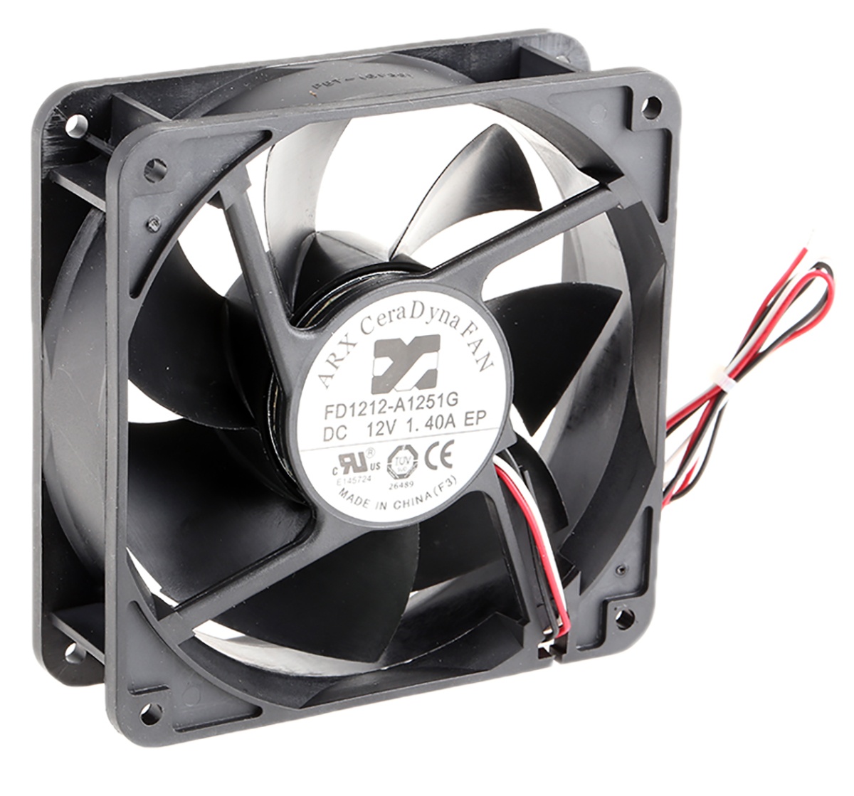 ARX CeraDyna Series Axial Fan, 12V dc, 291.6 m³/h, 14.4 W, 1.2 A Max, IP20 120 mm 120mm 38 mm