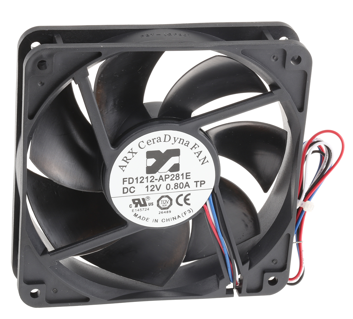 ARX CeraDyna Series Axial Fan, 12V dc, 223 m³/h, 10.2 W, 850 mA Max, IP20 120 mm 120mm 25 mm