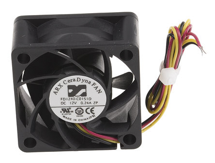 ARX CeraDyna Series Axial Fan, 12V dc, 45.5 m³/h, 12 W, 1.3 A Max 40 mm 28mm 28 mm