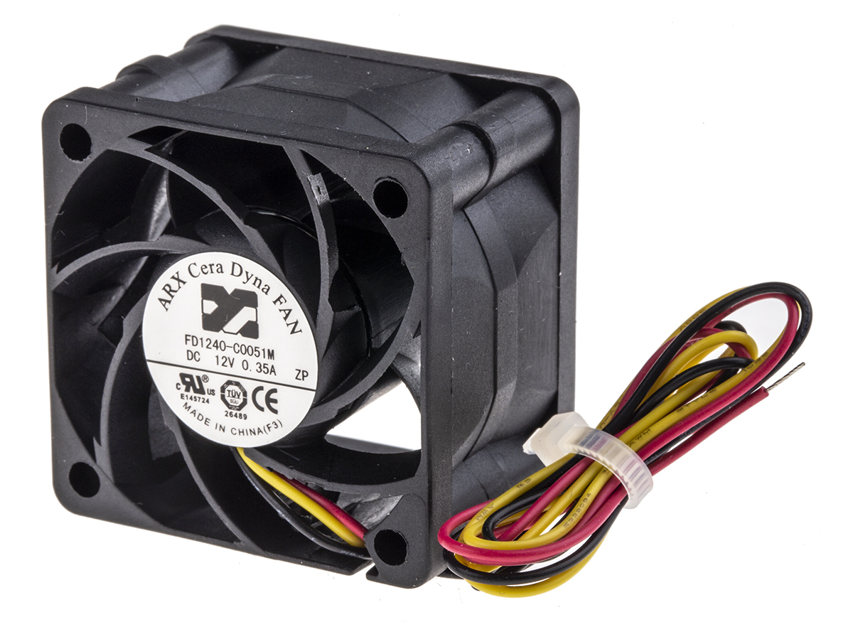 ARX CeraDyna Series Axial Fan, 12V dc, 28.3 m³/h, 3.72 W, 310 mA Max, IP20 40 mm 40mm 28 mm