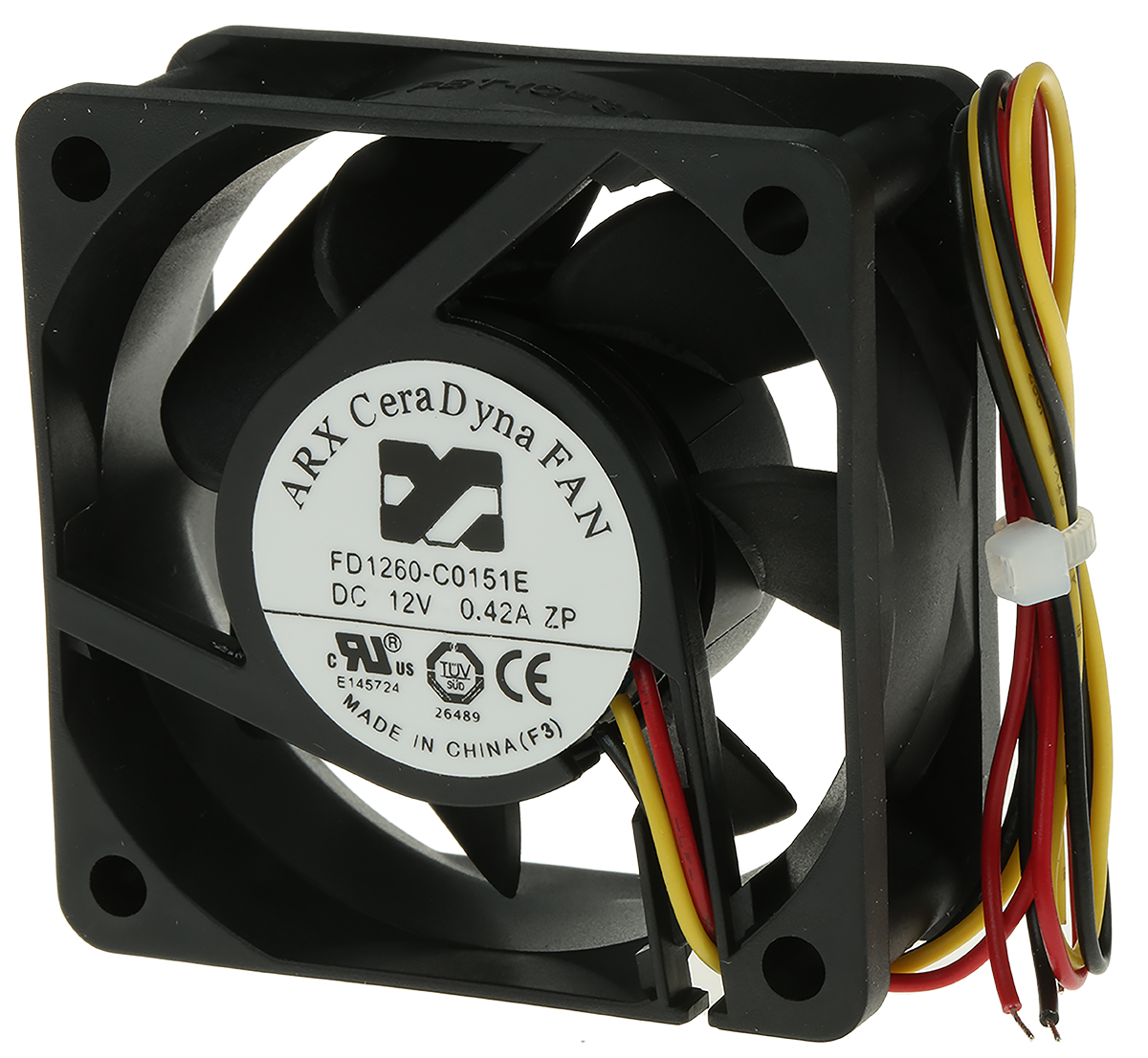 ARX CeraDyna Series Axial Fan, 12V dc, 33.35 m³/h, 2.76 W, 230 mA Max, IP20 60 mm 60mm 25.4 mm