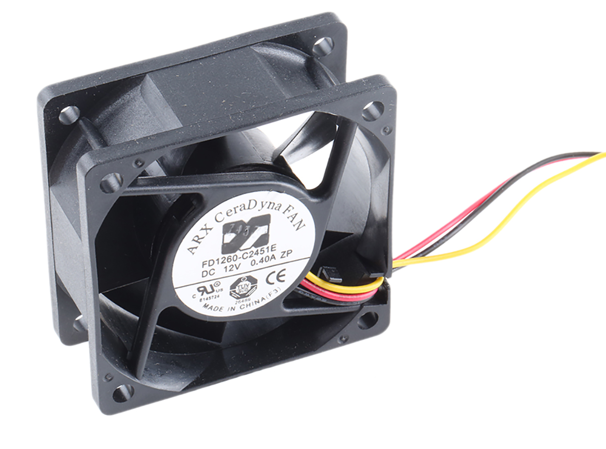 ARX CeraDyna Series Axial Fan, 12V dc, 55.6 m³/h, 3.6 W, 300 mA Max, IP20 60 mm 60mm 25.4 mm