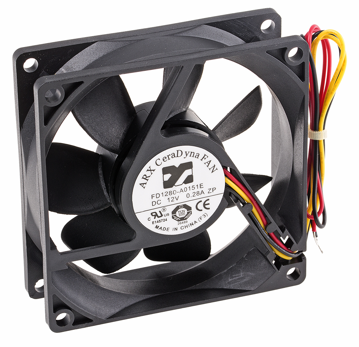 ARX CeraDyna Series Axial Fan, 12V dc, 67.5 m³/h, 2.88 W, 240 mA Max, IP20 80 mm 80mm 25.4 mm