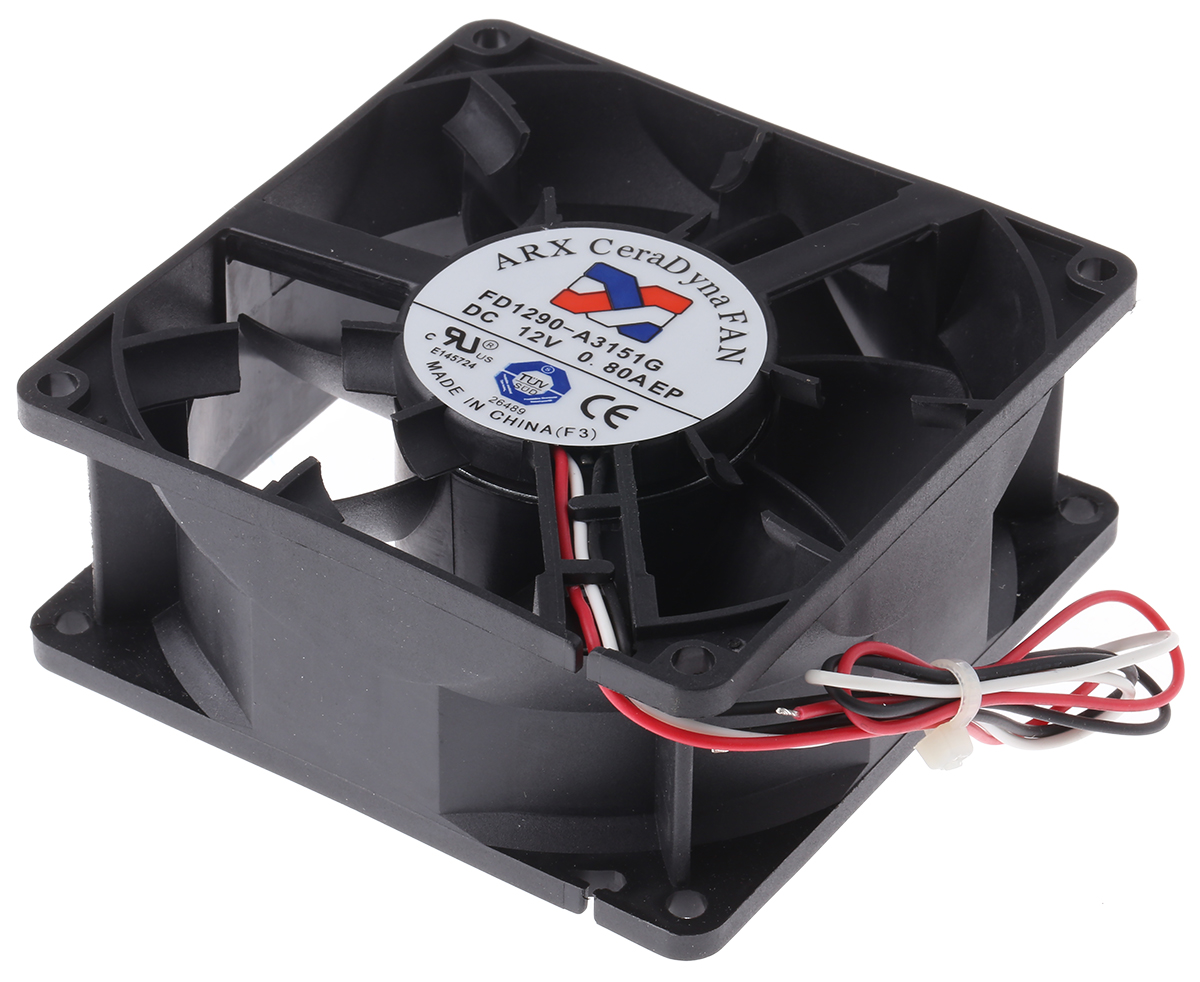 ARX CeraDyna Series Axial Fan, 12V dc, 195 m³/h, 15 W, 1.25 A Max, IP20 92 mm 92mm 38 mm