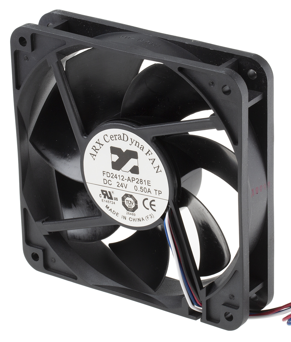 ARX CeraDyna Series Axial Fan, 24V dc, 250 m³/h, 11.28 W, 470 mA Max, IP20 120 mm 120mm 25 mm