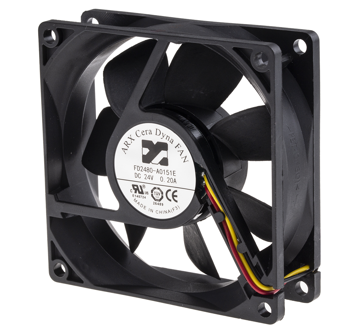 ARX CeraDyna Series Axial Fan, 24V dc, 69 m³/h, 3.84 W, 160 mA Max, IP20 80 mm 80mm 25.4 mm
