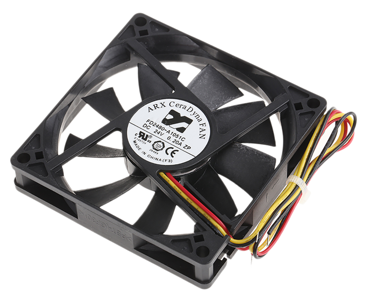 ARX CeraDyna Series Axial Fan, 24V dc, 61 m³/h, 3.84 W, 160 mA Max, IP20 80 mm 80mm 15.3 mm