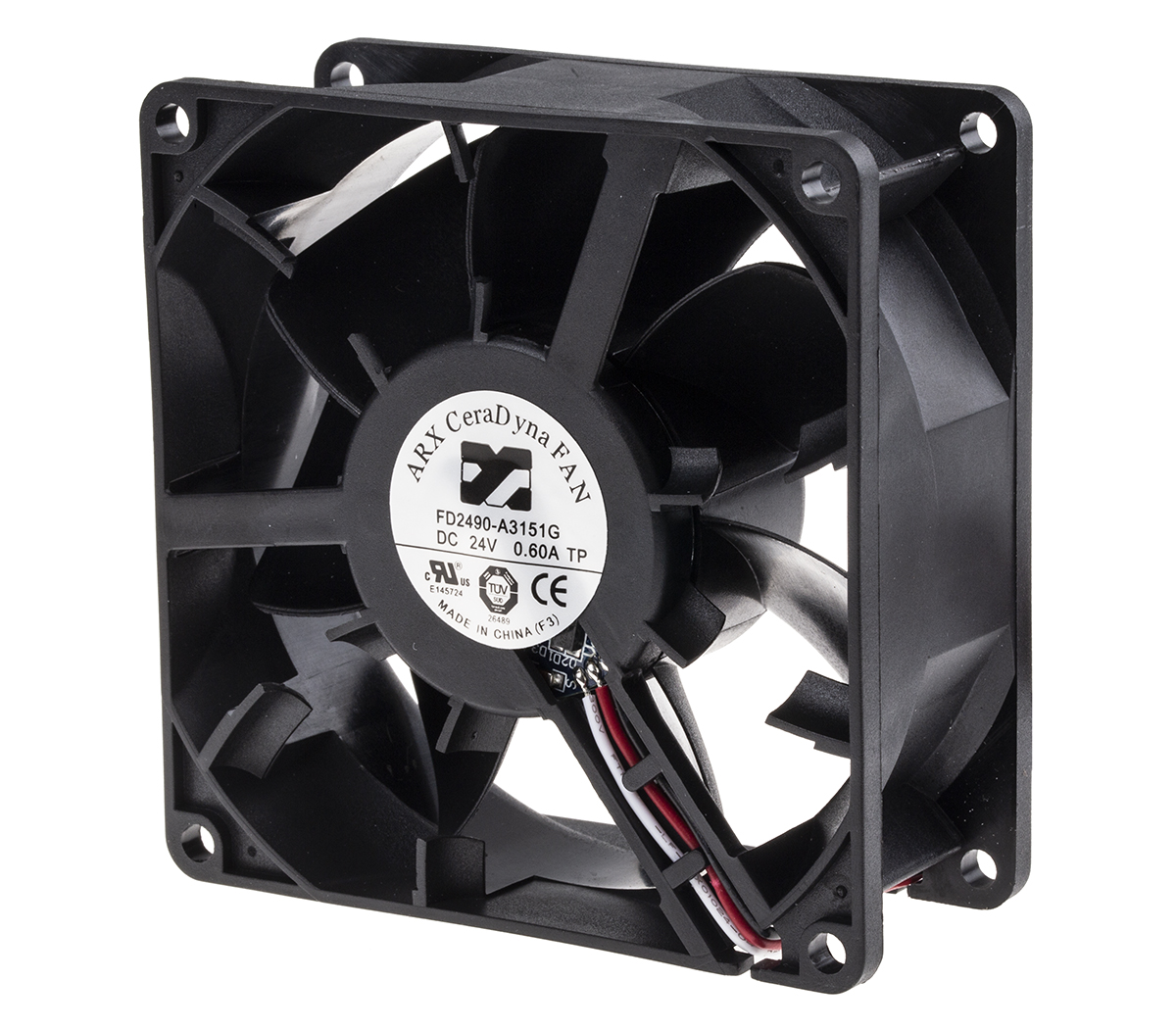 ARX CeraDyna Series Axial Fan, 24V dc, 207.7 m³/h, 16.32 W, 680 mA Max, IP20 92 mm 92mm 38 mm