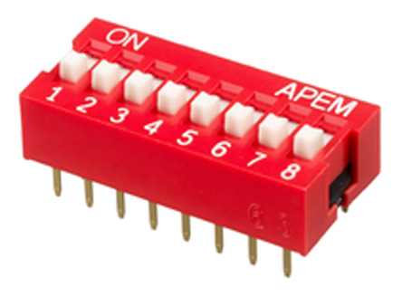APEM 8 Way Through Hole DIP Switch 8PST, Recessed Actuator