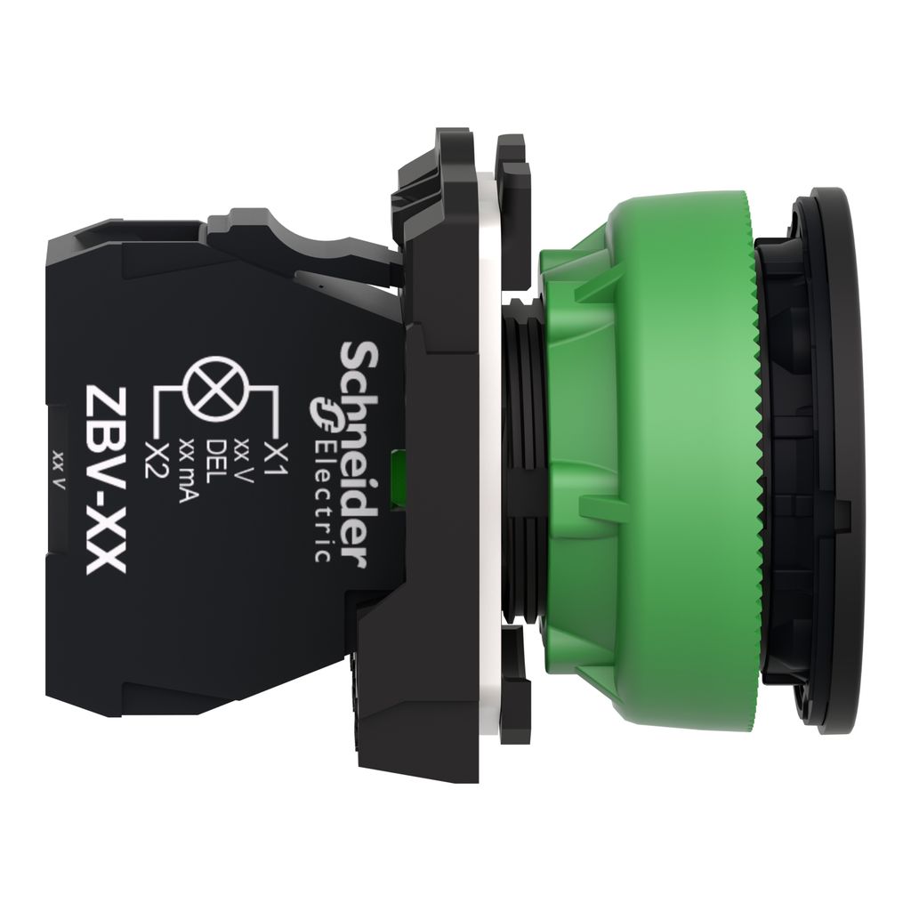 xb5fvg4 Schneider Electric, XB5, Flush Red LED Pilot Light, 30 mm Cutout, IP66, IP69, IP67, Round, 100V ac, 132 V ac