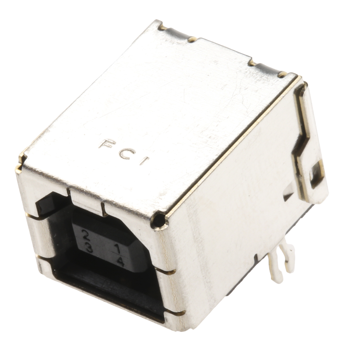 Amphenol ICC Right Angle, Through Hole, Socket- Single Port Type B 2.0 USB Connector