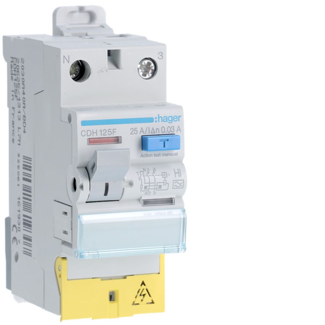Hager CDH RCCB, 25A, 1P+N Pole, 30mA, Type A-HI, 230V ac