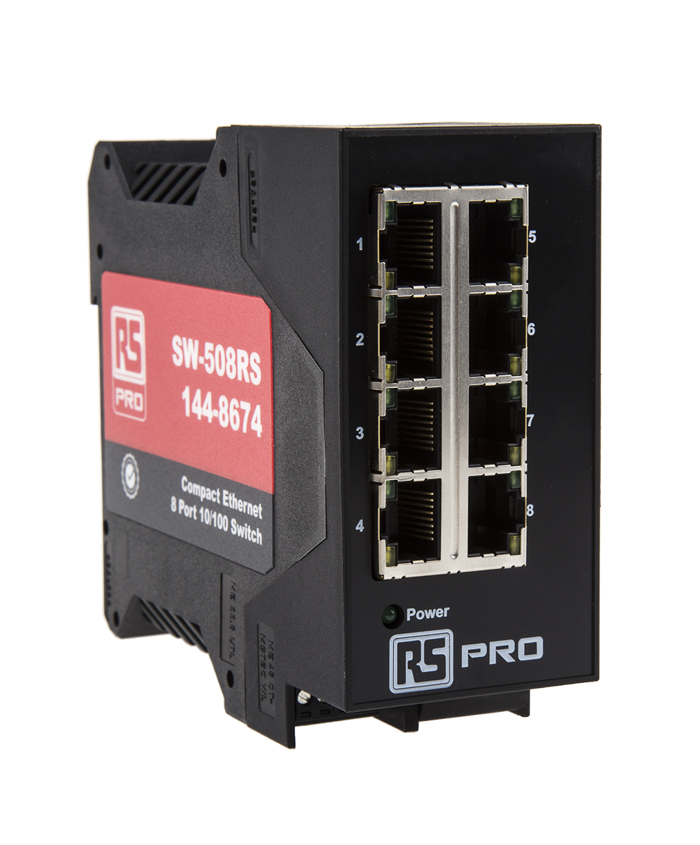 RS PRO DIN Rail Mount Industrial Ethernet Switch, 8 RJ45 Ports, 10/100Mbit/s Transmission