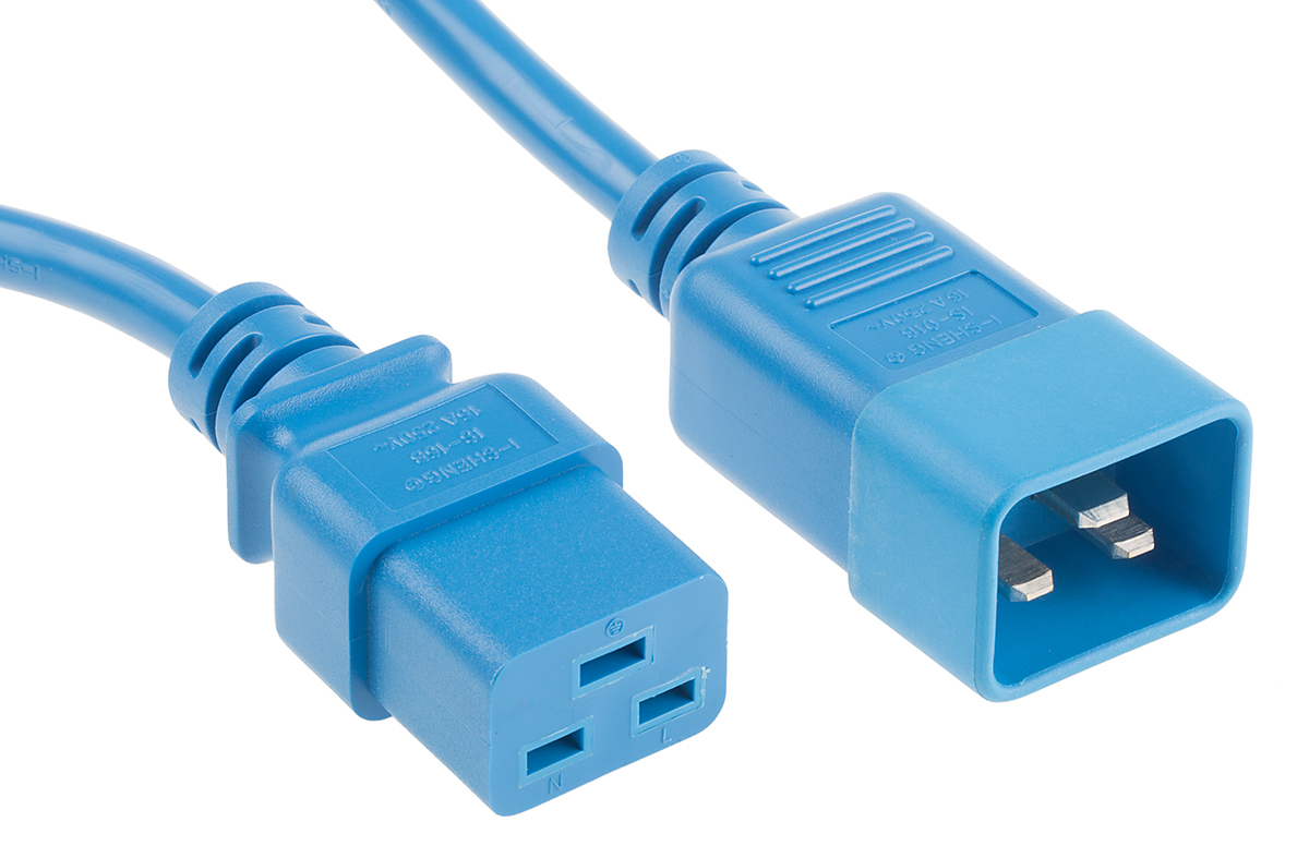 RS PRO Straight IEC C19 Socket to Straight IEC C20 Plug Power Cord, 1m