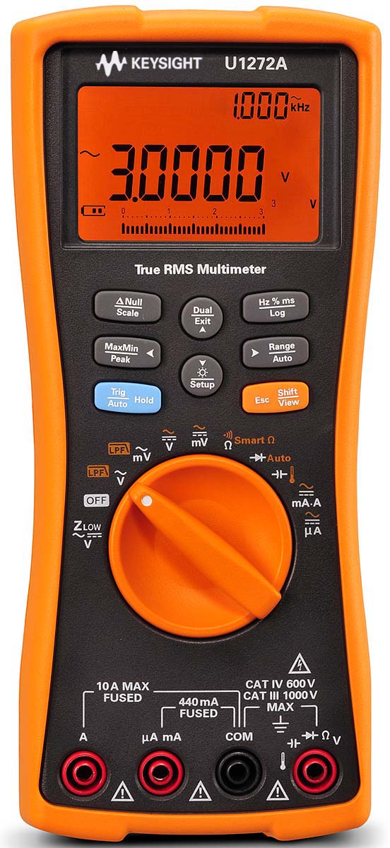Keysight Technologies U1272A Handheld Digital Multimeter, True RMS, 10A ac Max, 10A dc Max, 1000V ac Max