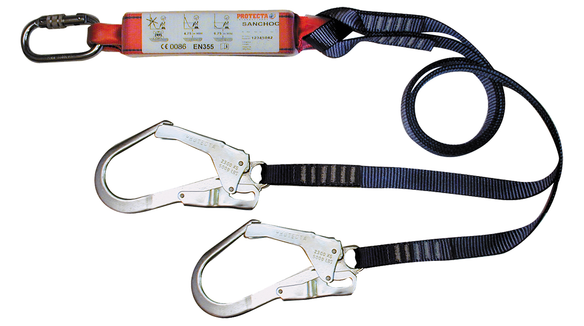 Protecta 1.5m Fall Arrest Shock Absorbing Lanyard Screw Karabiner Twin