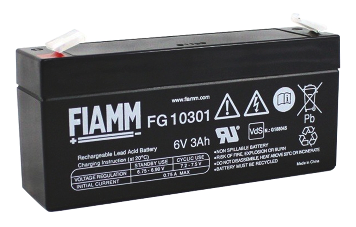 Fiamm 6 V, Faston F1 Sealed Lead Acid Battery, 3 Ah, 34mm x 67 mm