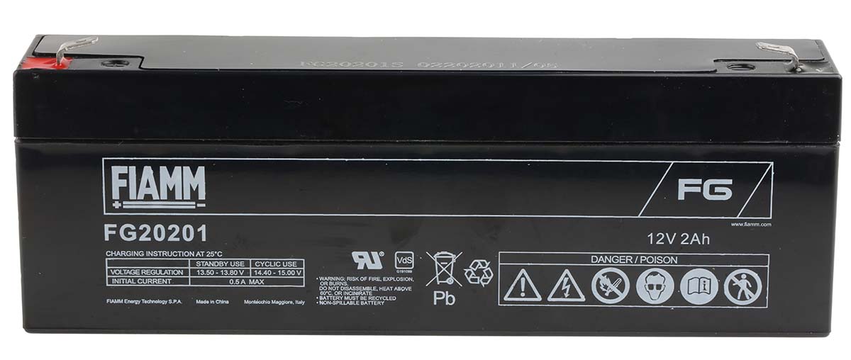 Fiamm 12 V, Faston F1 Sealed Lead Acid Battery, 2 Ah, 35mm x 67 mm