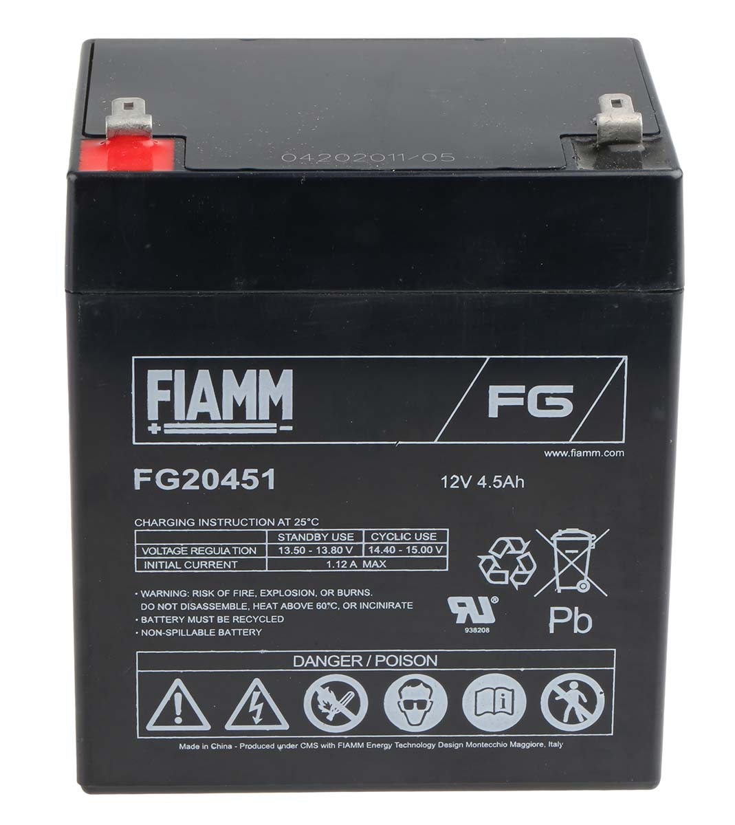 Fiamm 12 V, Faston F1 Sealed Lead Acid Battery, 4.5 Ah, 70mm x 107 mm