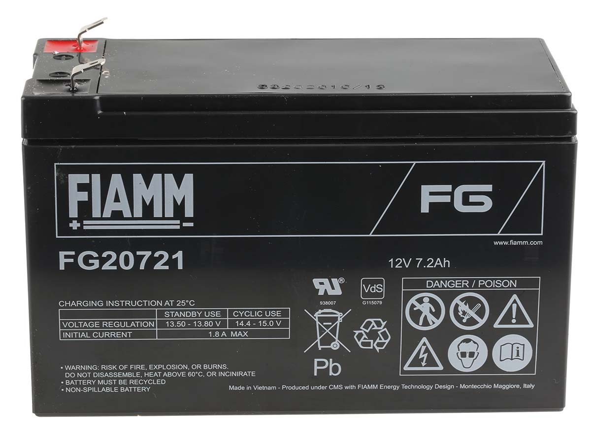 Fiamm 12 V, Faston F1 Sealed Lead Acid Battery, 7.2 Ah, 65mm x 100 mm